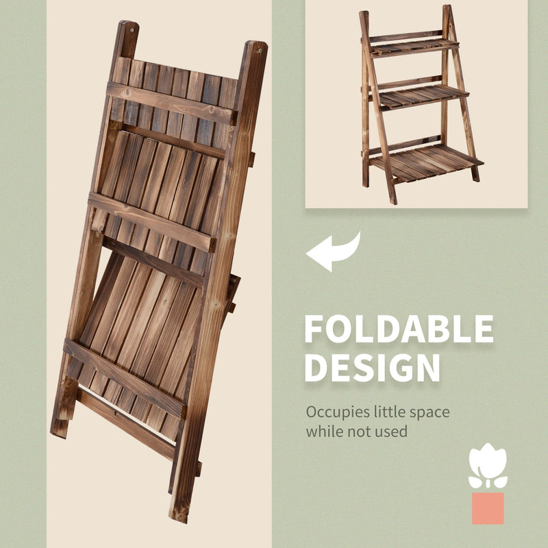 3 Tier Folding Wooden Garden Plant Stand, L60xW37xH93cm Homcom