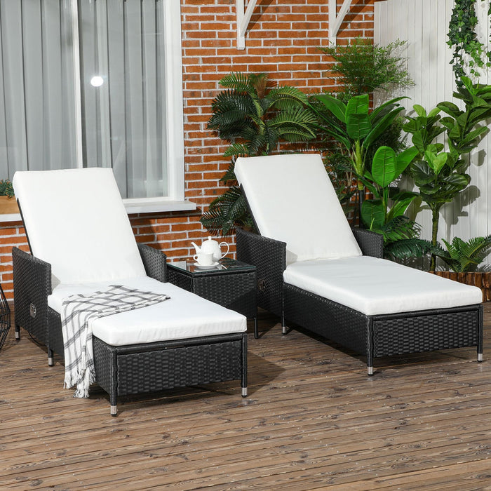 Luxury Rattan Sun Lounger Set with Coffee Table, Black