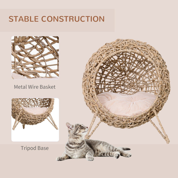Elevated Wicker Cat Bed - Natural Wood