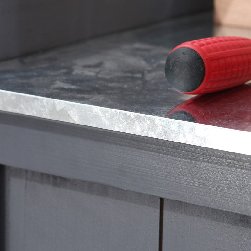 Outdoor Tool Shed & Potting Bench - Galvanized Top - Grey