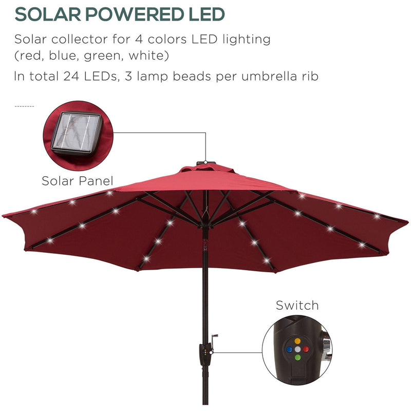 2.7m Garden Umbrella With Lights, Tilt, Crank