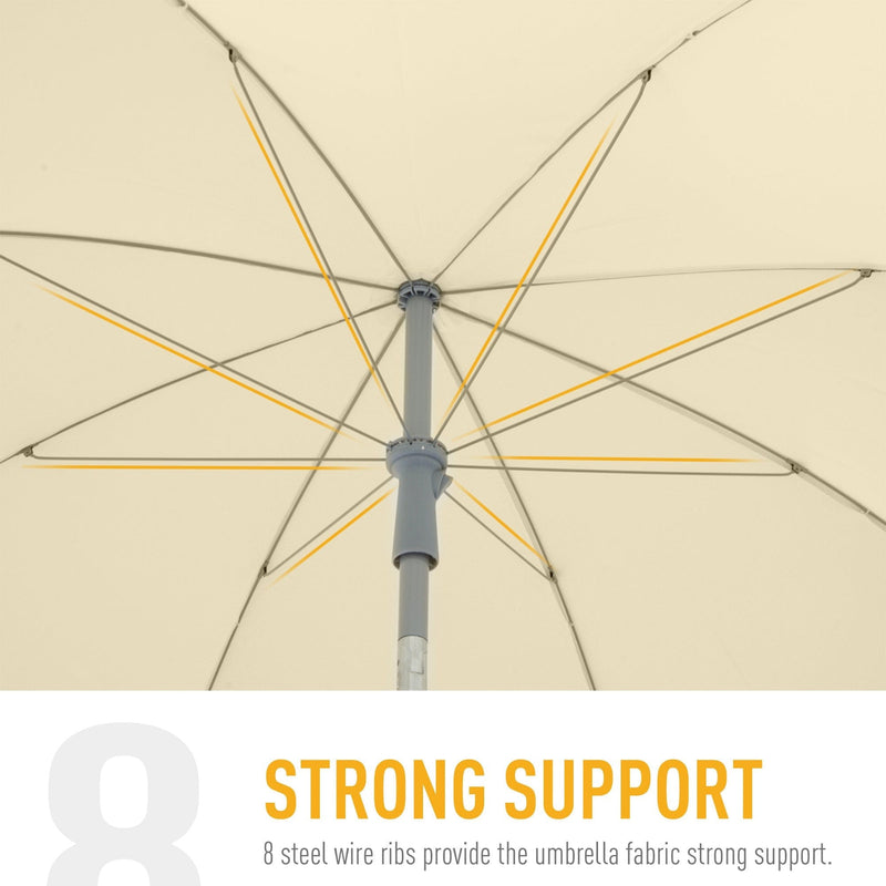 2.2m Beach Umbrella Parasol, Steel - Dark Green