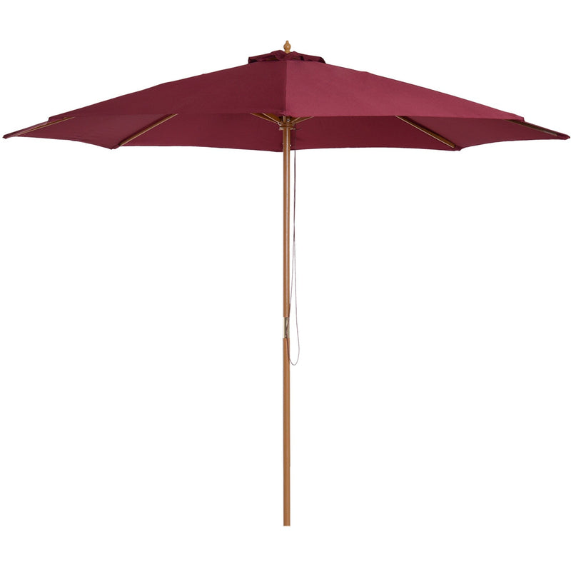 3m Bamboo Patio Parasol Umbrella, Wine Red Outsunny