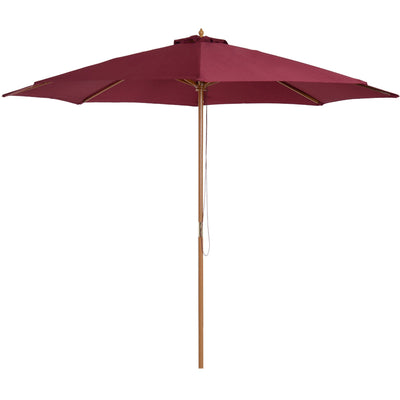 3m Bamboo Patio Parasol Umbrella, Wine Red Outsunny