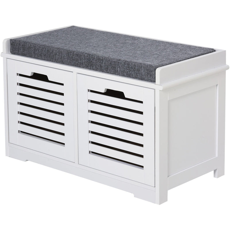 Shoe Storage Bench With Cushion and Drawers - White/Grey