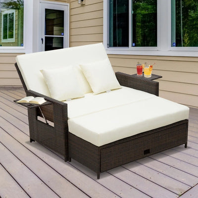 2 Seater Rattan Daybed Outdoor, Brown Outsunny