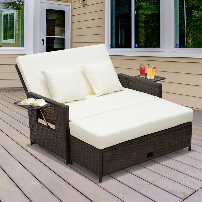 2 Seater Rattan Daybed Outdoor, Brown