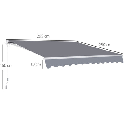 Retractable Awning, Manual,  3 x 2.5m, Grey Outsunny