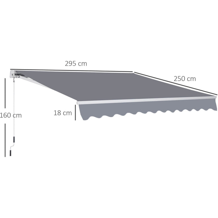 Retractable Awning, Manual,  3 x 2.5m, Grey