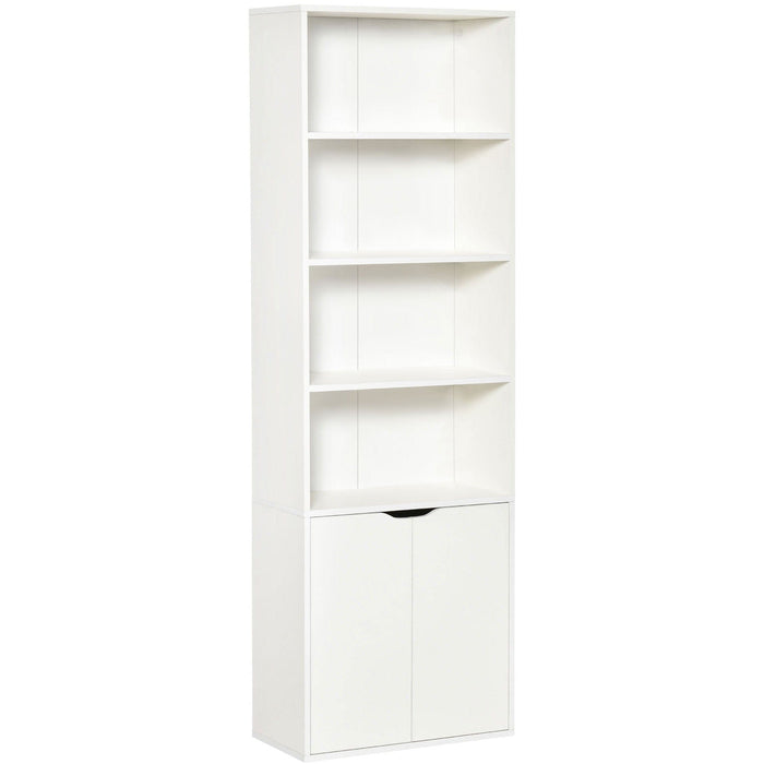 Narrow Bookcase With Cupboard, 5 Shelves, 59W x 29D x 180Hcm