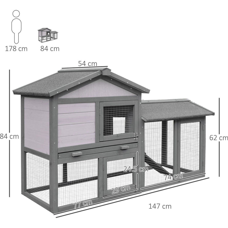 Wooden Rabbit Hutch with Water Resistant Roof, 147cm