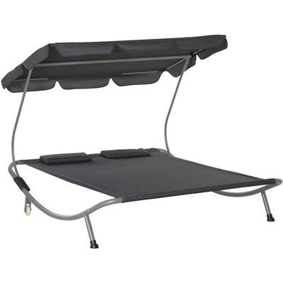Double Hammock Sun Lounger With Canopy, Wheels, 2 Pillows Outsunny