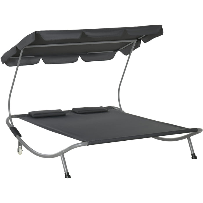 Double Hammock Sun Lounger With Canopy, Wheels, 2 Pillows