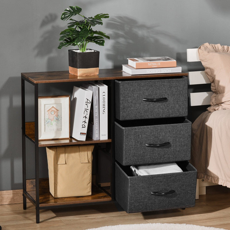 Black 3 Drawer Dresser With 2 Shelves