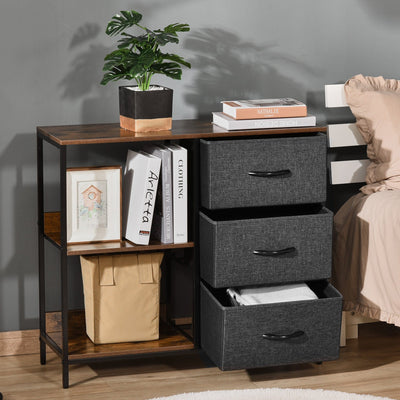 Black 3 Drawer Dresser With 2 Shelves Homcom