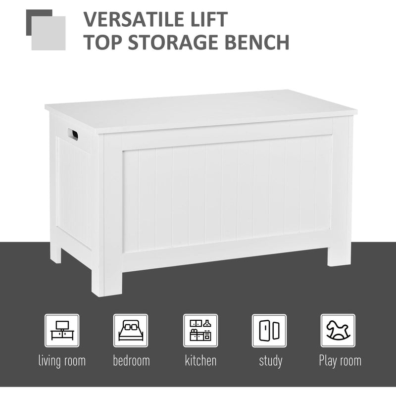 White Wooden Storage Box, Lid & Safety Hinges