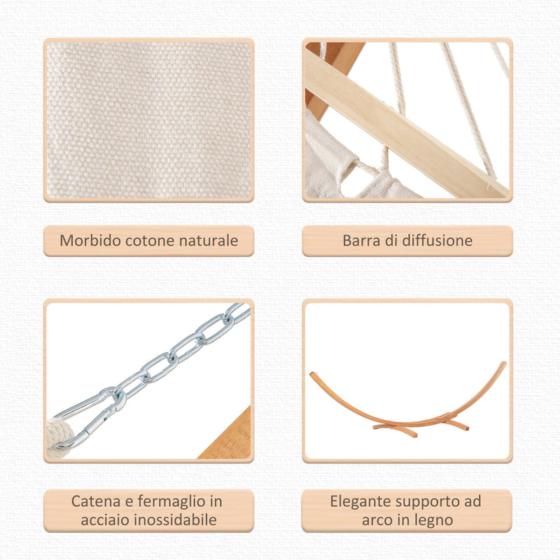 Garden Hammock With Wooden Stand, Patio Swing Bed, White