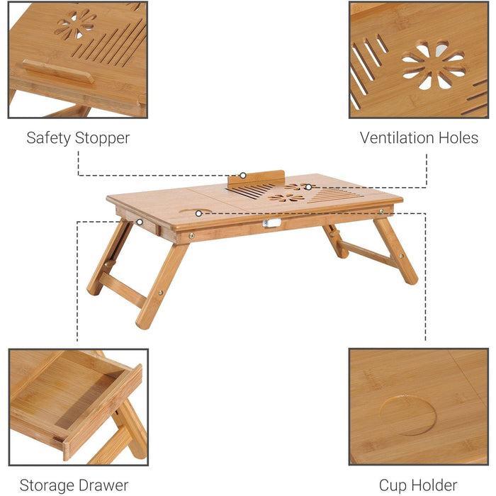 Portable Laptop Desk With Drawer, Adjustable, 55x35x22-30cm