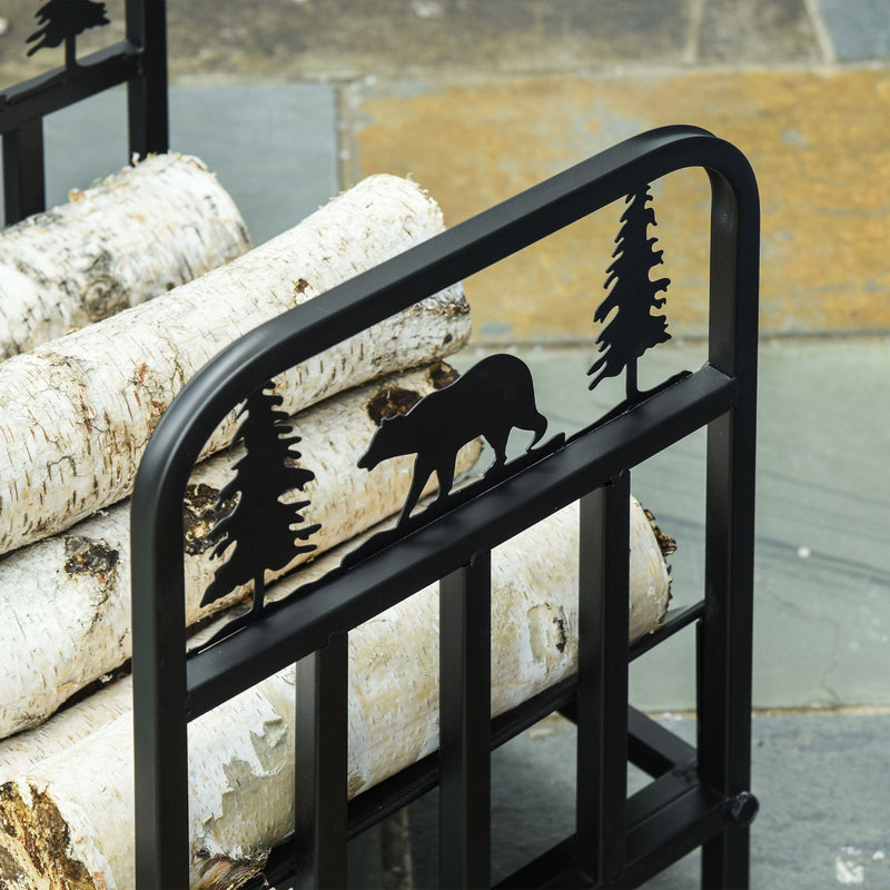 Log Rack For Fireplace, Bear Shape, Black