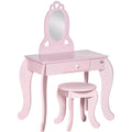 Kids Dressing Table and Stool Set with Mirror, Pink Homcom