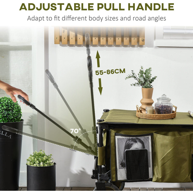 Folding Garden Trolley With Cover And Pockets, Green