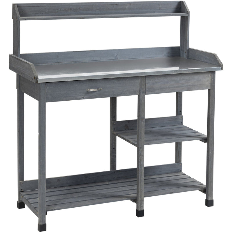 Outdoor Garden Potting Bench With Storage Outsunny