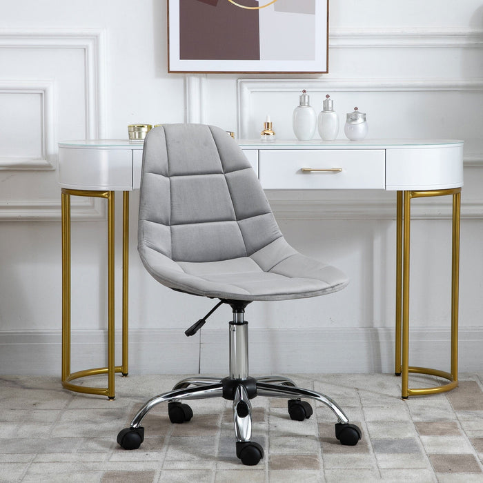 Grey Velvet Office Swivel Chair Without Arms