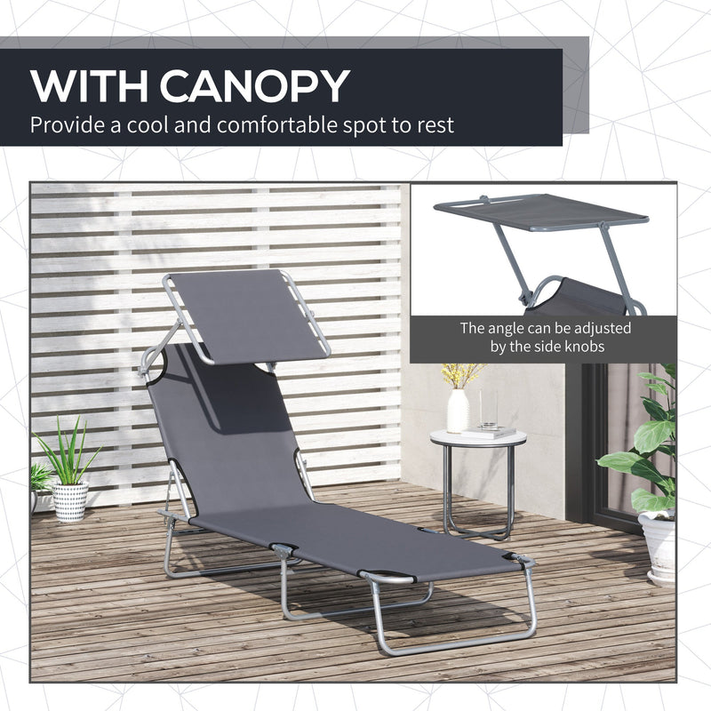Folding Sun Lounger With Canopy Outsunny