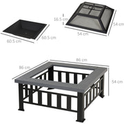 Large Square Metal Fire Pit With Cover Outsunny