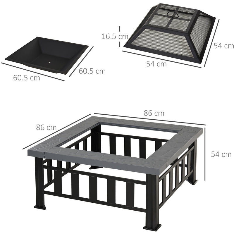 Large Square Metal Fire Pit With Cover Outsunny