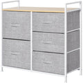 HOMCOM 5 Drawer Linen Basket Storage Unit Home Organisation w/ Shelf Handles Metal Frame Adjustable Feet Hallway Home Dresser Grey Homcom