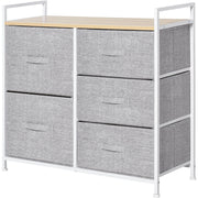 HOMCOM 5 Drawer Linen Basket Storage Unit Home Organisation w/ Shelf Handles Metal Frame Adjustable Feet Hallway Home Dresser Grey Homcom