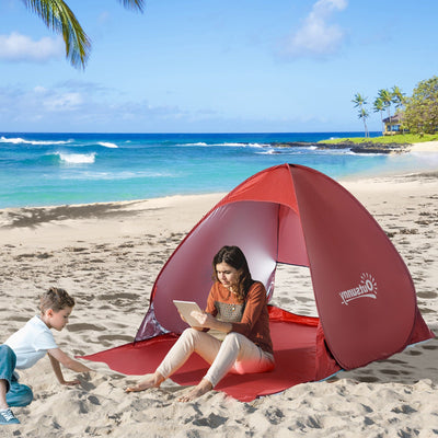 Pop Up Beach Shelter for Instant Shade and UV Protection for 2 People Red Outsunny