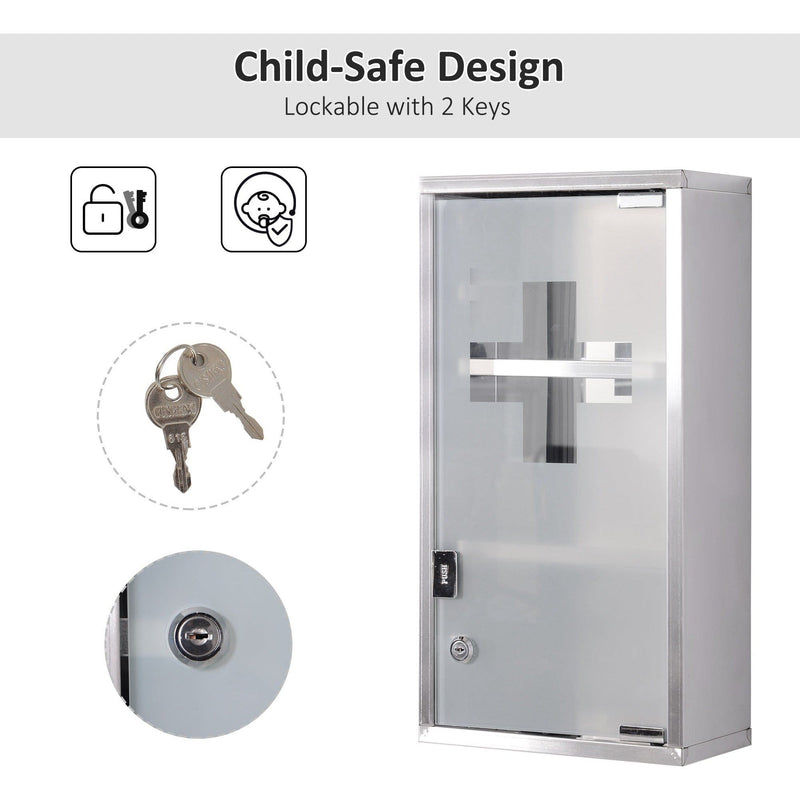 Wall Mounted Medicine Cabinet, Stainless Steel, Lockable