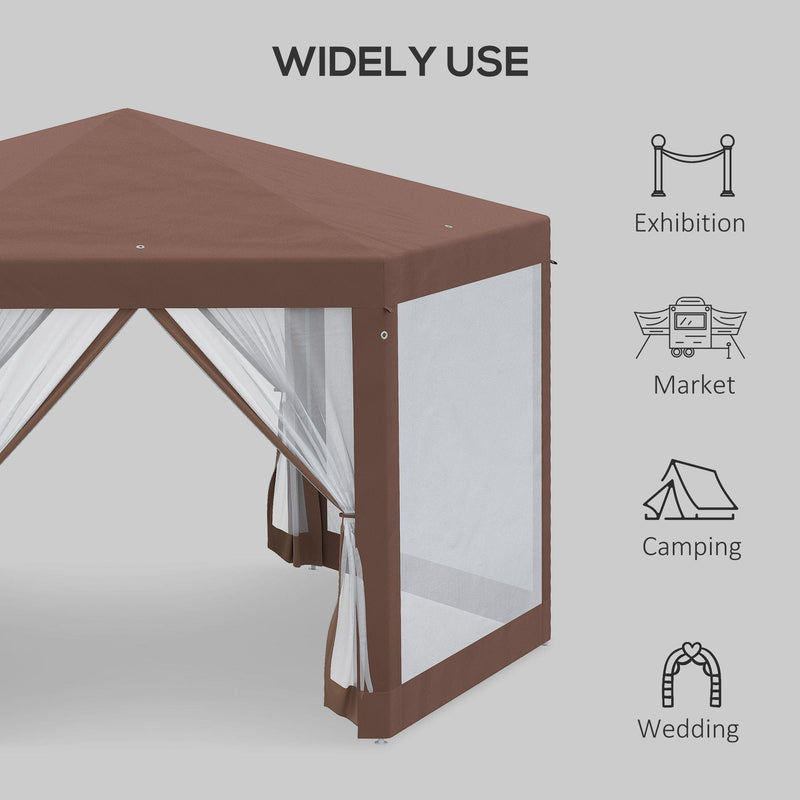 Brown Hexagonal Gazebo with Mosquito Netting