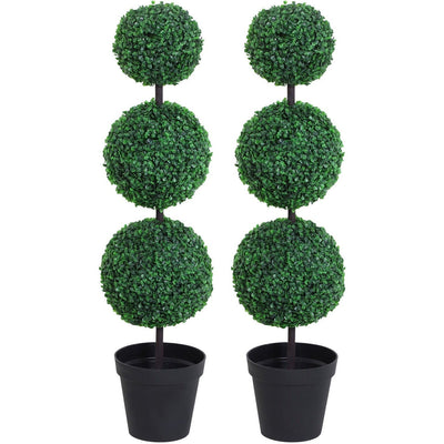 Set of 2 Artificial Boxwood Topiary Trees, Outdoor/Indoor Homcom