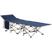 Outsunny Single Person Camping Folding Cot Outdoor Patio Portable Military Sleeping Bed Travel Guest Leisure Fishing with Carry Bag, Blue Outsunny