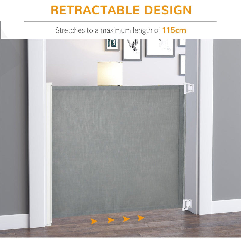 Retractable Gate For Stairs, Pet/Baby, 115 x 82.5cm, Grey