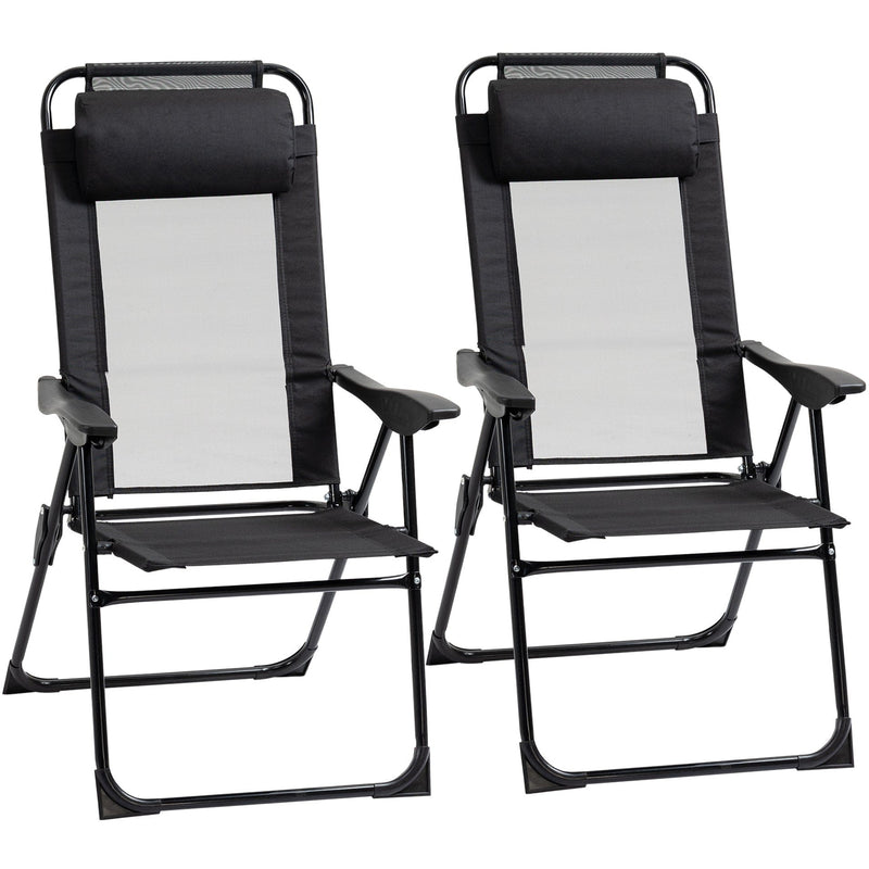 Folding Recliner Patio Chair Set of 2 Black