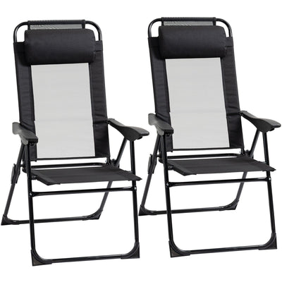 Folding Recliner Patio Chair Set of 2 Black Outsunny