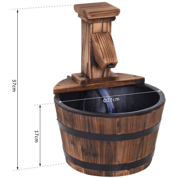 Wood Barrel Electric Water Fountain, Patio Feature