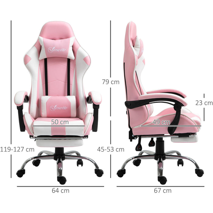 Pink Gaming Chair with Lumbar Support & Swivel Wheels