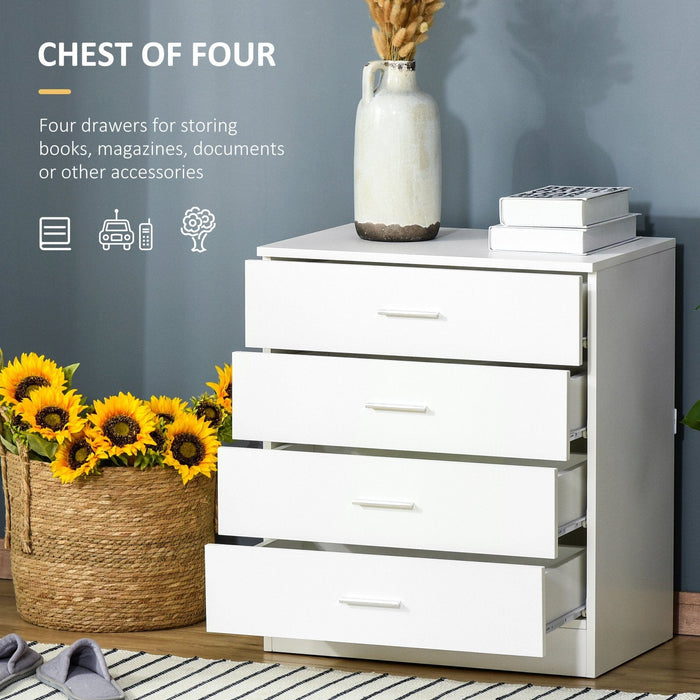 White 4 Drawer Chest, Metal Rails