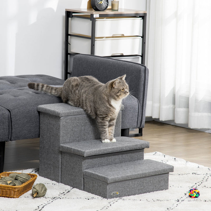 Pet Steps With Storage, 3 Steps, Grey