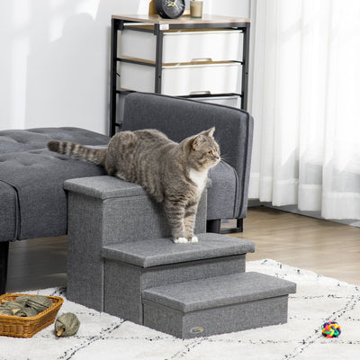 Pet Steps With Storage, 3 Steps, Grey Pawhut