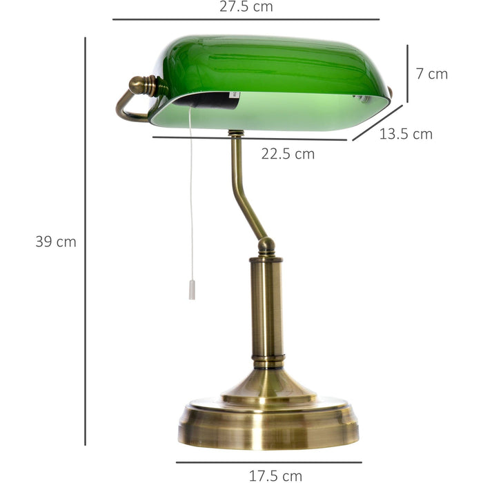 Bankers Table Lamp Green, Antique Bronze Stand