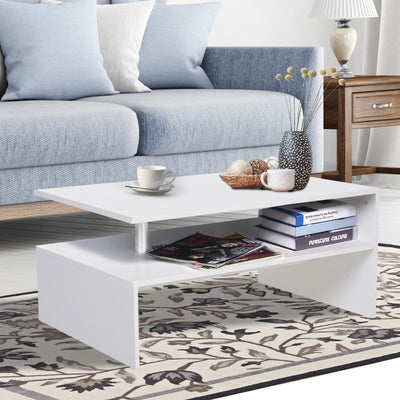 2 Tier Modern Coffee Table with Open Shelf, White Homcom