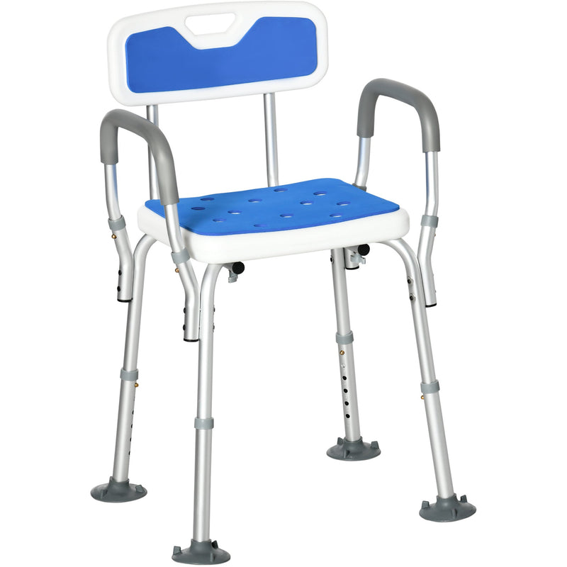Padded Shower Chair, Height Adjustable - Blue