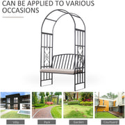 Metal Arch Garden Bench with Cushion, 114x60x206cm, Black Outsunny
