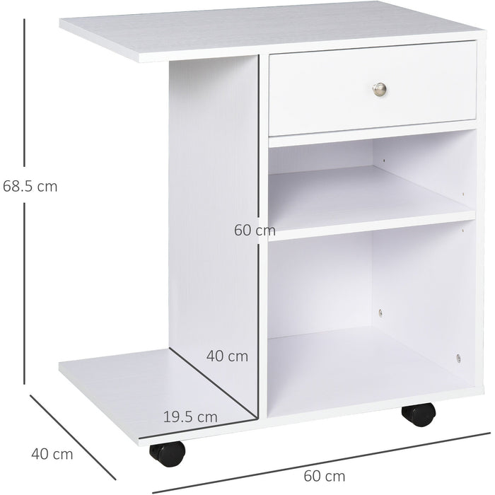 White Mobile Printer Cart with CPU Stand & Drawer